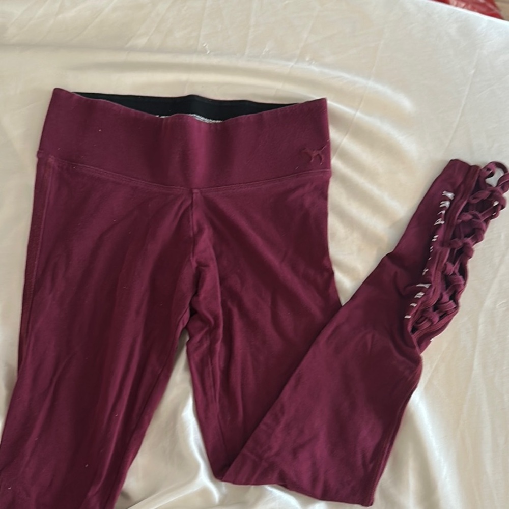 PINK Victoria's Secret Maroon Yoga Leggings with Side Lace